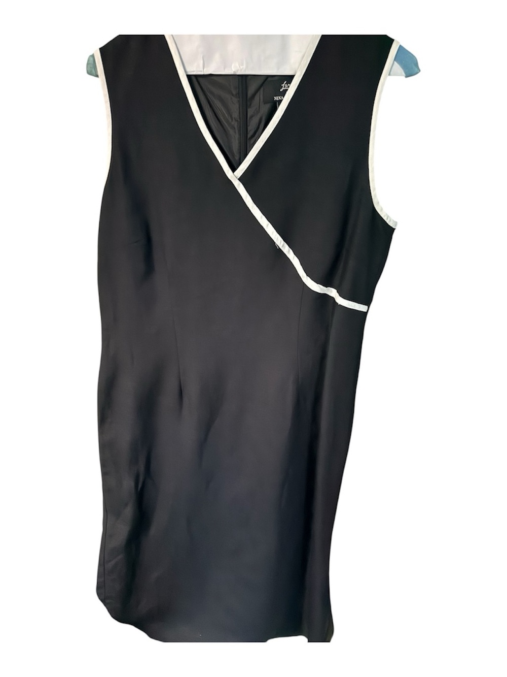 Lennie for Nina Leonard Black Linen & Rayon Dress w/White Trim Accents Sz10P